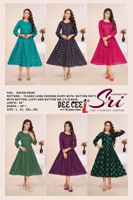 DeeCee Sri Fab Maternity Flared Kurti  Rayon Print, Side Pleats, Lupi Button And Feeding Access Wholesale kurtis catalogs
