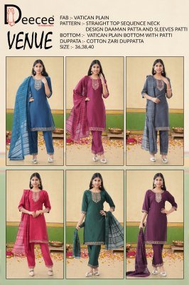 DeeCee Venue Women’s Vatican Fabric Kurti Set with Embroidered Bottom And Cotton Zari Dupatta Wholesale  kurtis catalogs