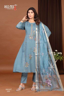 Deecee Aayat Premium Roman Silk Kurti with 3/4 Lace Sleeves, Khatwork Panel Bottom And Digital Printed Dupatta Wholesale kurtis catalogs