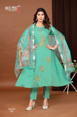 Deecee Aayat Premium Roman Silk Kurti with 3/4 Lace Sleeves, Khatwork Panel Bottom And Digital Printed Dupatta Wholesale kurtis catalogs