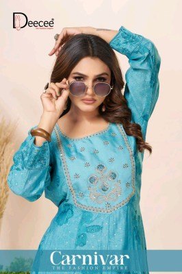 Deecee Carnivar Roman Silk Foil Print Kali Style Flared Kurti 