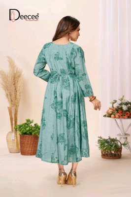 Deecee Carnivar Roman Silk Foil Print Kali Style Flared Kurti kurtis catalogs
