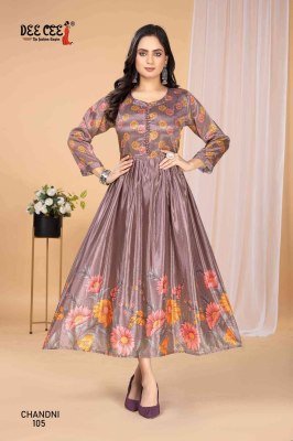 Deecee Chandni Stylon Silk Digital Print Flared Long Kurti with Inner And Potli Button Detailing Wholesale  kurtis catalogs