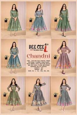 Deecee Chandni Stylon Silk Digital Print Flared Long Kurti with Inner And Potli Button Detailing Wholesale  kurtis catalogs
