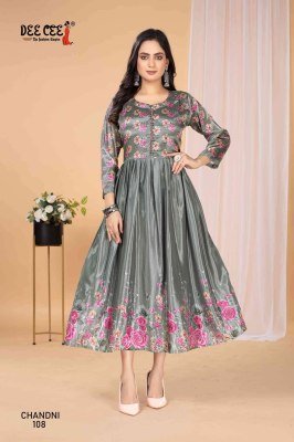 Deecee Chandni Stylon Silk Digital Print Flared Long Kurti with Inner And Potli Button Detailing Wholesale  kurtis catalogs