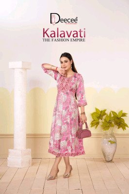 Deecee Kalavati Roman Glass Printed Kali Kurti with Sequence Work 