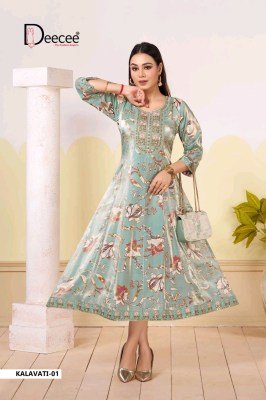 Deecee Kalavati Roman Glass Printed Kali Kurti with Sequence Work kurtis catalogs