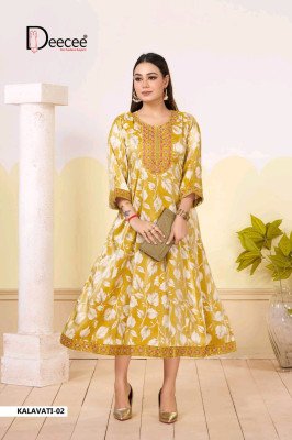 Deecee Kalavati Roman Glass Printed Kali Kurti with Sequence Work kurtis catalogs