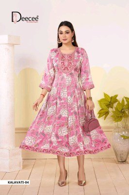 Deecee Kalavati Roman Glass Printed Kali Kurti with Sequence Work kurtis catalogs