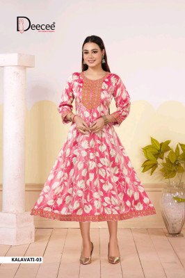 Deecee Kalavati Roman Glass Printed Kali Kurti with Sequence Work kurtis catalogs