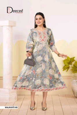 Deecee Kalavati Roman Glass Printed Kali Kurti with Sequence Work kurtis catalogs