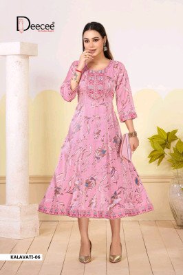 Deecee Kalavati Roman Glass Printed Kali Kurti with Sequence Work kurtis catalogs