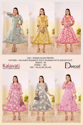 Deecee Kalavati Roman Glass Printed Kali Kurti with Sequence Work kurtis catalogs