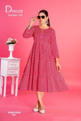 Deecee Kanchan  Rayon Print Three Layered Flared Feeding Kurti with Button Patti and Loop Luppi Wholesale kurtis catalogs