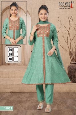 Deecee Parnita Roman Silk Flared Kurti with Embroidered Center And Screen Print Pant and Nanzin Daying Screen Print Border Dupatta  Wholesale kurtis catalogs