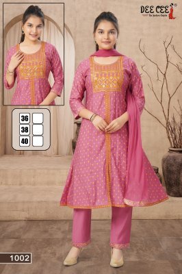 Deecee Parnita Roman Silk Flared Kurti with Embroidered Center And Screen Print Pant and Nanzin Daying Screen Print Border Dupatta  Wholesale kurtis catalogs