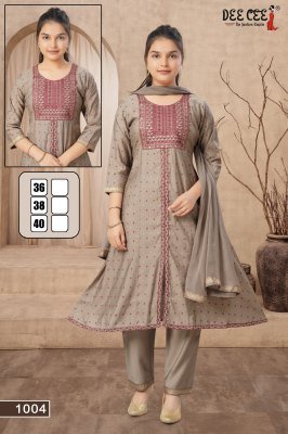 Deecee Parnita Roman Silk Flared Kurti with Embroidered Center And Screen Print Pant and Nanzin Daying Screen Print Border Dupatta  Wholesale kurtis catalogs