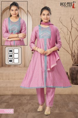 Deecee Parnita Roman Silk Flared Kurti with Embroidered Center And Screen Print Pant and Nanzin Daying Screen Print Border Dupatta  Wholesale kurtis catalogs