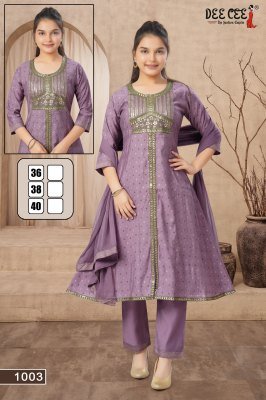 Deecee Parnita Roman Silk Flared Kurti with Embroidered Center And Screen Print Pant and Nanzin Daying Screen Print Border Dupatta  Wholesale kurtis catalogs