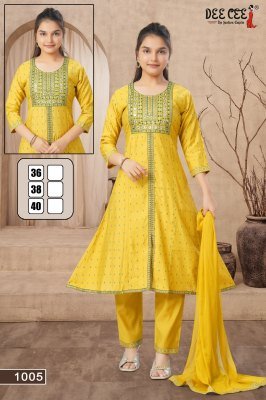 Deecee Parnita Roman Silk Flared Kurti with Embroidered Center And Screen Print Pant and Nanzin Daying Screen Print Border Dupatta  Wholesale kurtis catalogs
