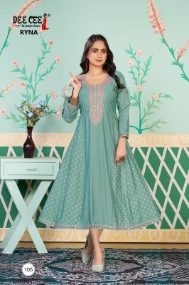 Deecee Ryna Roman Silk Flared Princess Cut Long Only Kurti with Embroidered Border And Screen Print Side Kali Wholesale kurtis catalogs