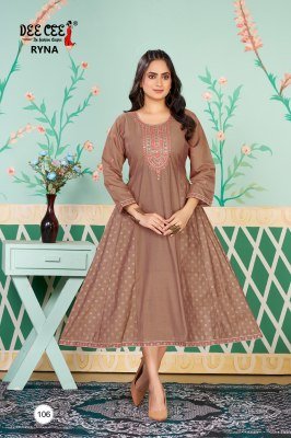 Deecee Ryna Roman Silk Flared Princess Cut Long Only Kurti with Embroidered Border And Screen Print Side Kali Wholesale kurtis catalogs
