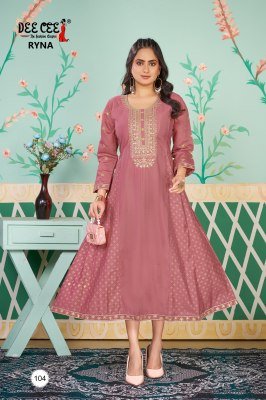 Deecee Ryna Roman Silk Flared Princess Cut Long Only Kurti with Embroidered Border And Screen Print Side Kali Wholesale kurtis catalogs