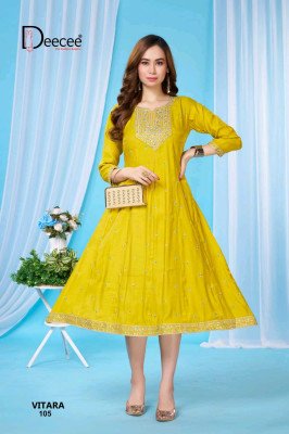 Deecee Vitara Roman Glass Kali Style Flared Embroidered Kurti kurtis catalogs