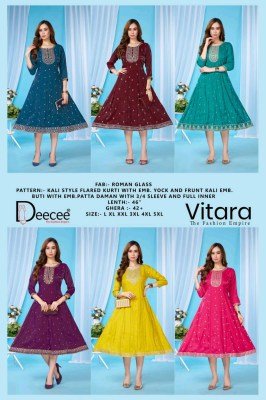 Deecee Vitara Roman Glass Kali Style Flared Embroidered Kurti kurtis catalogs