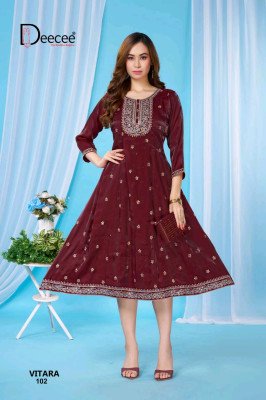Deecee Vitara Roman Glass Kali Style Flared Embroidered Kurti kurtis catalogs