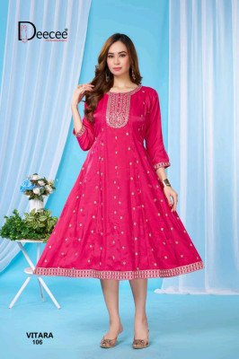 Deecee Vitara Roman Glass Kali Style Flared Embroidered Kurti kurtis catalogs