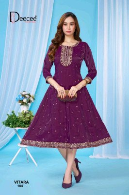 Deecee Vitara Roman Glass Kali Style Flared Embroidered Kurti kurtis catalogs
