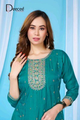 Deecee Vitara Roman Glass Kali Style Flared Embroidered Kurti kurtis catalogs