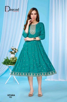 Deecee Vitara Roman Glass Kali Style Flared Embroidered Kurti kurtis catalogs