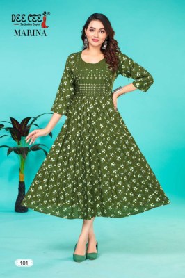 Deecee by Marina heavy reyon stylish sequence work printed kurti catalogue at wholesale price,   kurtis catalogs