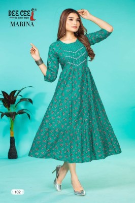 Deecee by Marina heavy reyon stylish sequence work printed kurti catalogue at wholesale price,   kurtis catalogs