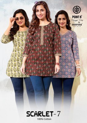 Deeptex Point 8 Scarlet Vol 7 Designer Poplin Cotton Short Top  Wholesale kurtis catalogs