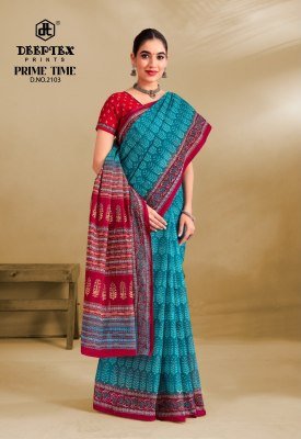Deeptex Prime Time Vol-21 Heavy Cotton Printed Saree with Printed Blouse sarees catalogs