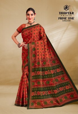 Deeptex Prime Time Vol-21 Heavy Cotton Printed Saree with Printed Blouse sarees catalogs