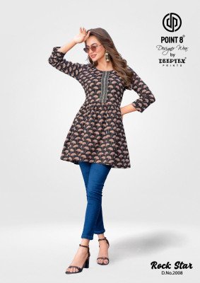 Deeptex RockStar Vol-2 Short Tunic Tops Fancy Kantha Cotton Fabric with Flair Stylish And Comfortable Product Wholesale kurtis catalogs
