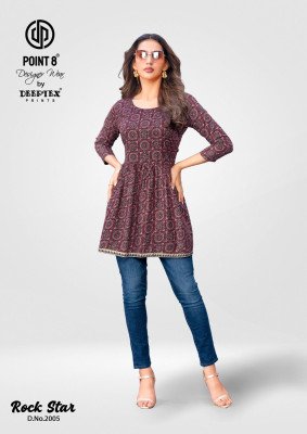 Deeptex RockStar Vol-2 Short Tunic Tops Fancy Kantha Cotton Fabric with Flair Stylish And Comfortable Product Wholesale kurtis catalogs