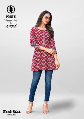 Deeptex RockStar Vol-2 Short Tunic Tops Fancy Kantha Cotton Fabric with Flair Stylish And Comfortable Product Wholesale kurtis catalogs