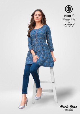 Deeptex RockStar Vol-2 Short Tunic Tops Fancy Kantha Cotton Fabric with Flair Stylish And Comfortable Product Wholesale kurtis catalogs