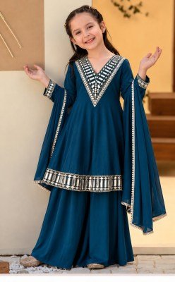 Desi Baby Kids 3-Piece Roman Silk Ethnic Wear Set with  Mirror Work Fancy Palazzo suit catalogue