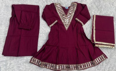 Desi Baby Kids 3-Piece Roman Silk Ethnic Wear Set with  Mirror Work Fancy Palazzo suit catalogue