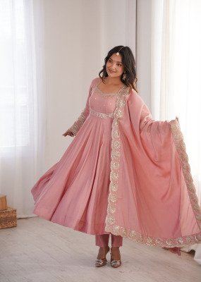 Design No. 5026 Premium Designer Roman Silk 3-Piece Gown Set with Sequin Work fancy Anarkali suit catalogs