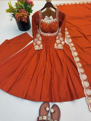 Design No. 5026 Premium Designer Roman Silk 3-Piece Gown Set with Sequin Work fancy Anarkali suit catalogs