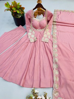 Design No. 5026 Premium Designer Roman Silk 3-Piece Gown Set with Sequin Work fancy Anarkali suit catalogs