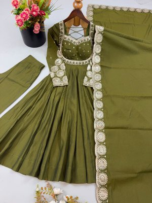 Design No. 5026 Premium Designer Roman Silk 3-Piece Gown Set with Sequin Work fancy Anarkali suit catalogs