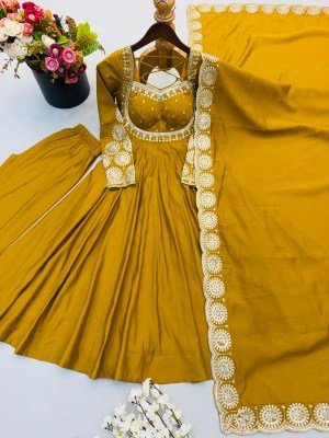 Design No. 5026 Premium Designer Roman Silk 3-Piece Gown Set with Sequin Work fancy Anarkali suit catalogs
